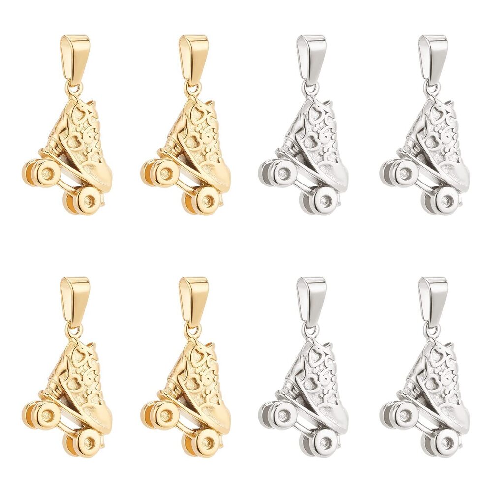 7922 8Pcs 2 Colors Ice Skate Charm 304 Stainless Steel Roller Skate